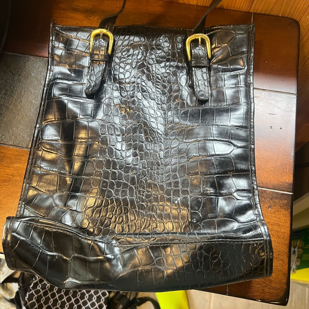 Jaclyn Smith Black Crocodile-Embossed Messenger Bag